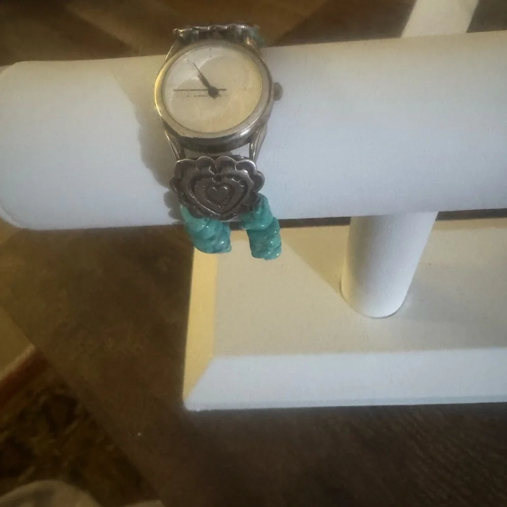 Turquoise Bead Watch- Silver Accent